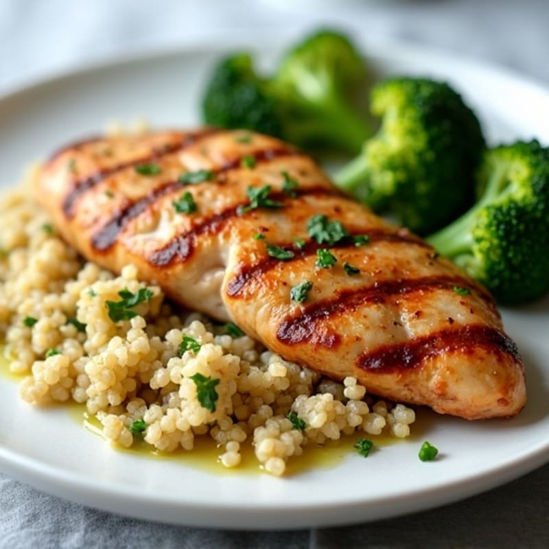 Grilled Chicken Breast with Quinoa and Roasted Broccoli