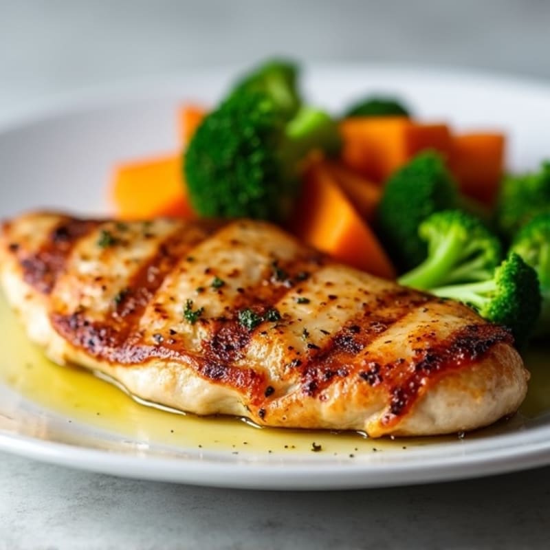Grilled Chicken Breast with Roasted Sweet Potato and Steamed Broccoli