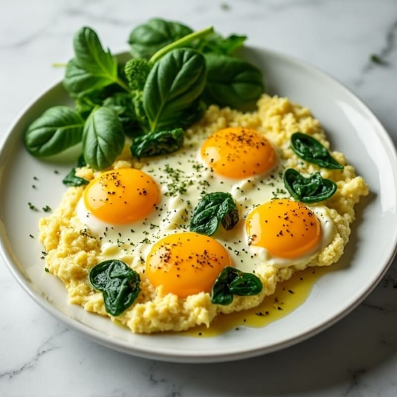 Creamy Scrambled Eggs with Fresh Herbs and Sautéed Greens