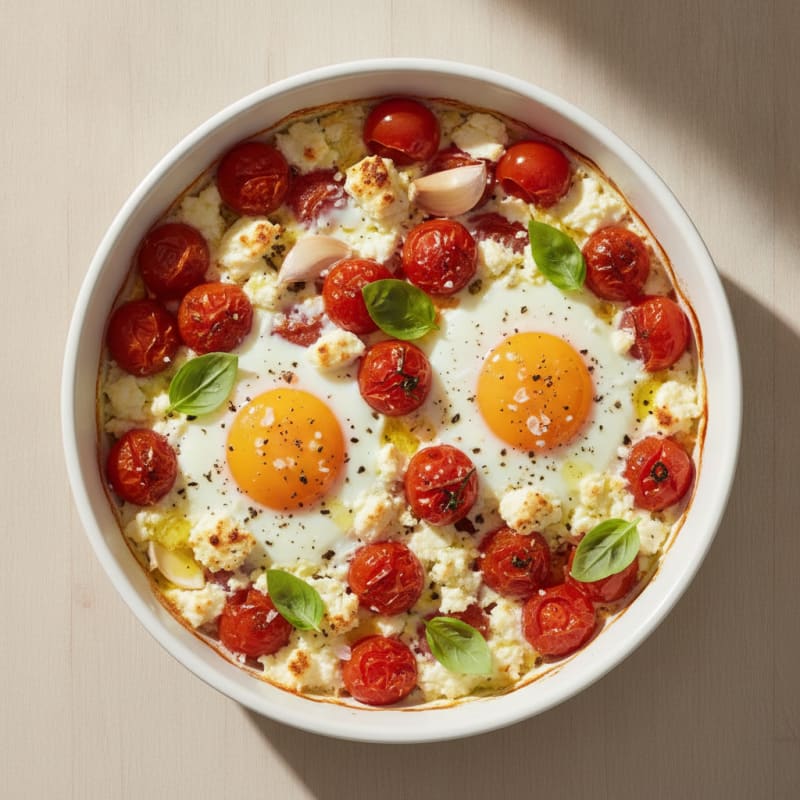 Baked Eggs with Roasted Tomatoes and Feta