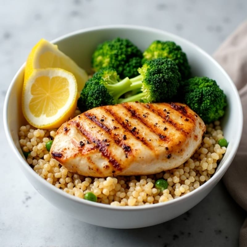 Grilled Chicken and Quinoa Bowl with Roasted Broccoli