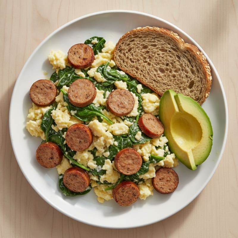 Egg White Scramble with Spinach and Grilled Turkey Sausage