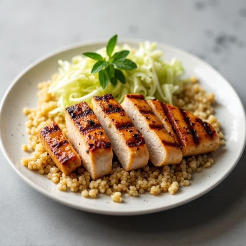Grilled Chicken Breast with Crunchy Cabbage Slaw and Quinoa