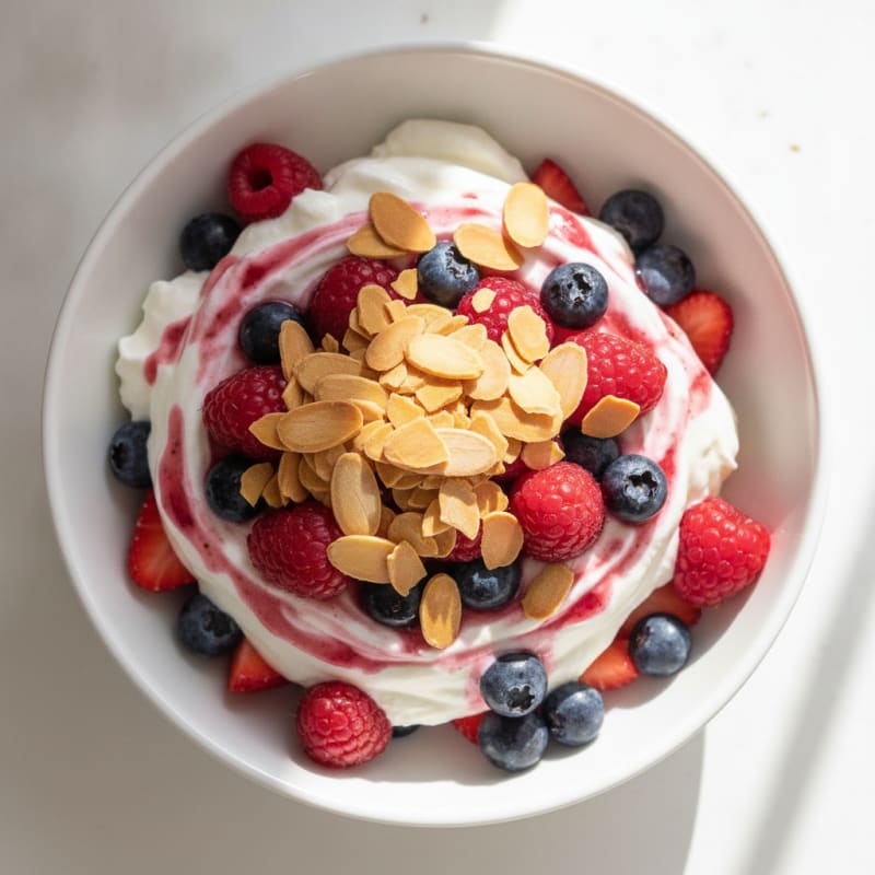 Greek Yogurt Protein Parfait with Mixed Berries and Almonds