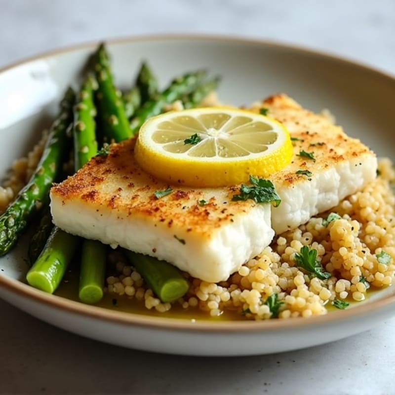 Lemon-Herb Baked Cod with Roasted Asparagus and Quinoa