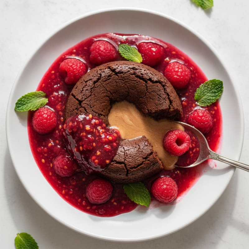 Chocolate Lava Cake with Raspberry Coulis