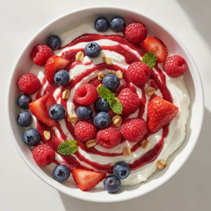 Silky Greek Yogurt and Whey Protein Bowl with Mixed Berries
