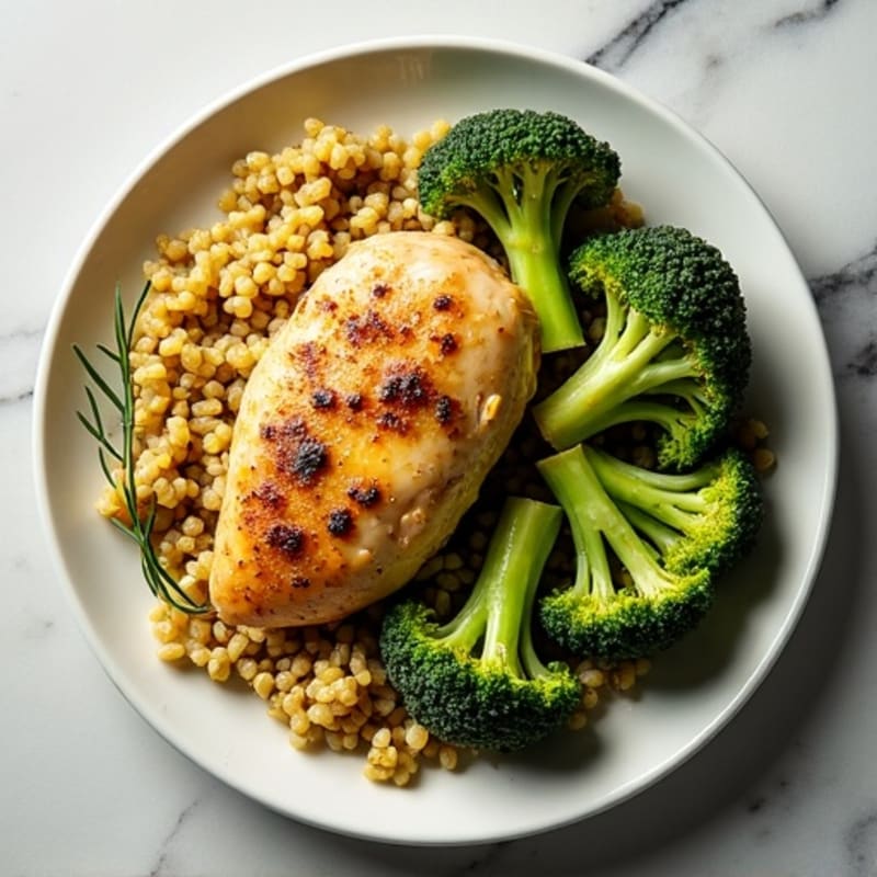 Lemon Herb Roasted Chicken with Crispy Roasted Broccoli and Quinoa