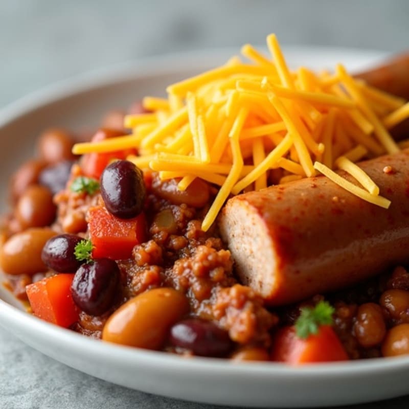 Lean Turkey Sausage with Hearty Beef Chili and Creamy Cheesy Sauce