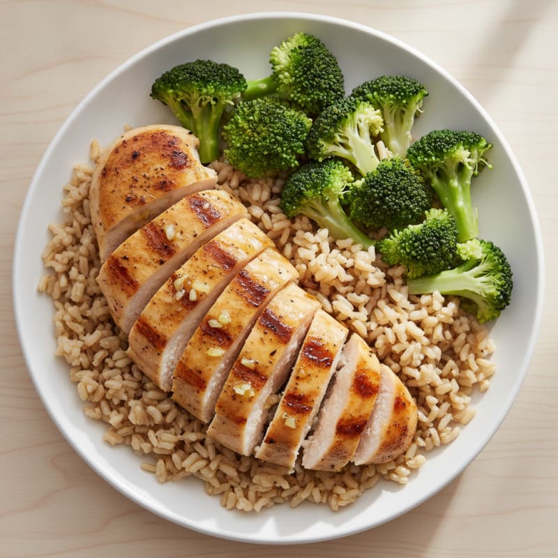 Grilled Lemon-Garlic Chicken with Brown Rice and Broccoli