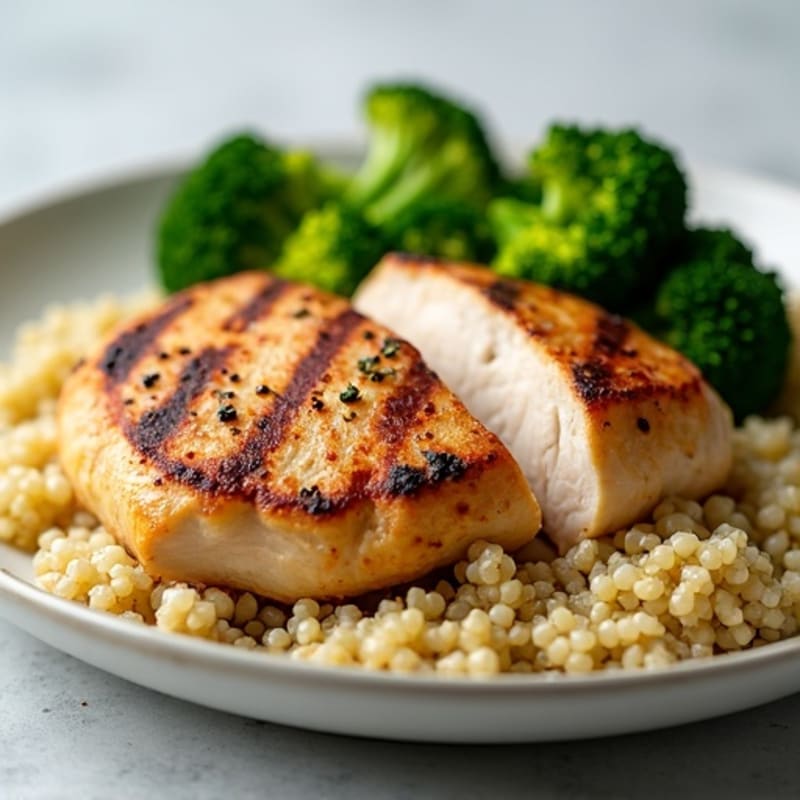 Grilled Chicken Breast with Quinoa and Roasted Broccoli