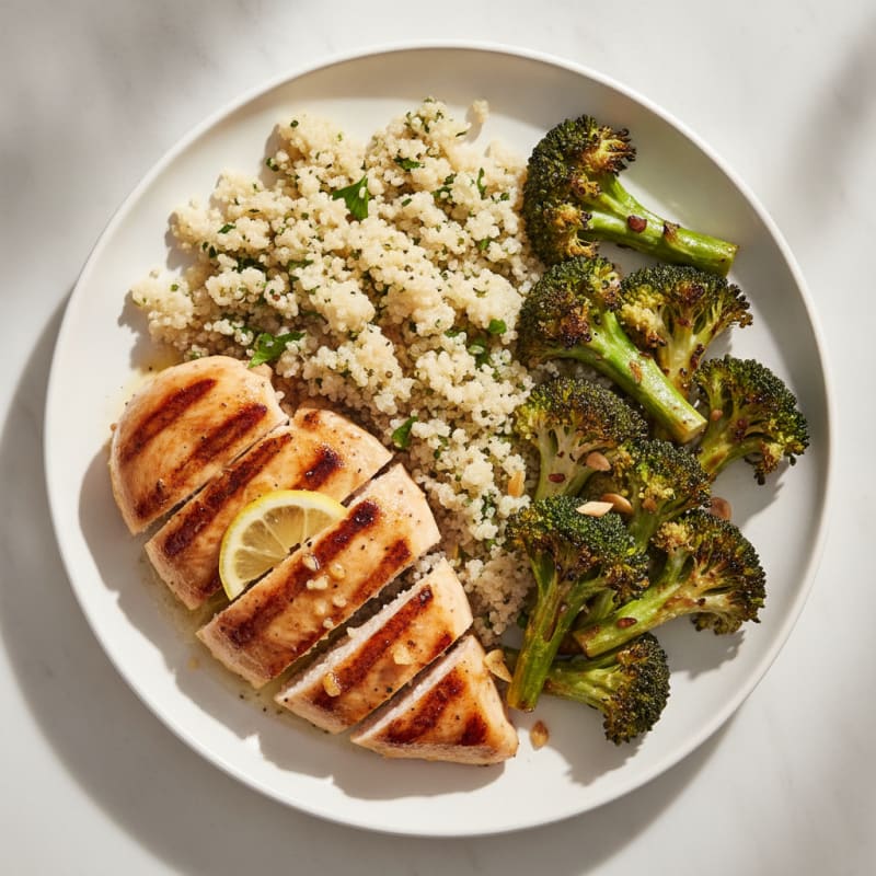 Grilled Chicken Breast with Quinoa and Roasted Broccoli