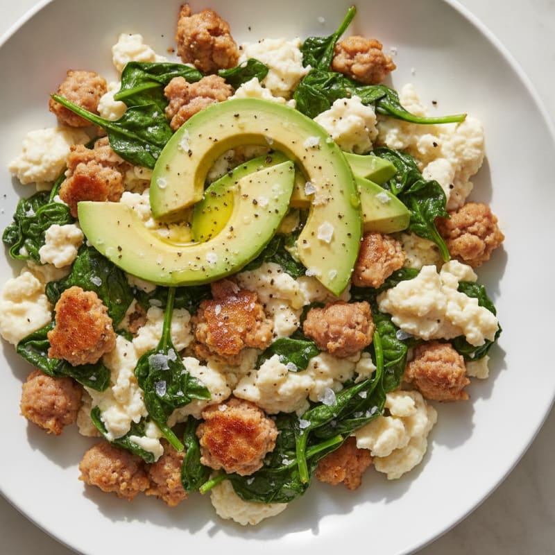 Egg White and Turkey Sausage Scramble with Spinach