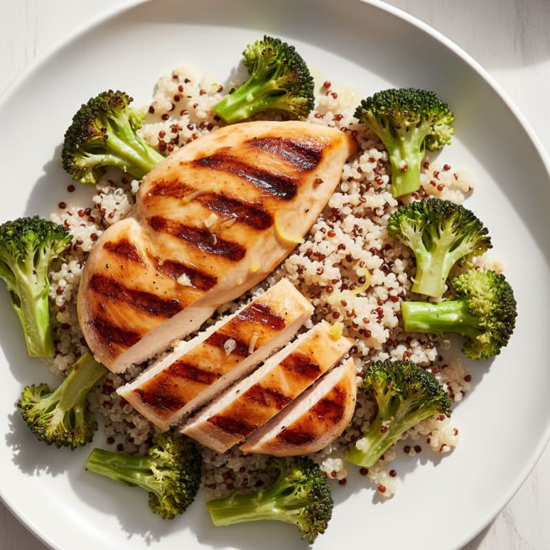 Grilled Chicken Breast with Quinoa and Roasted Broccoli