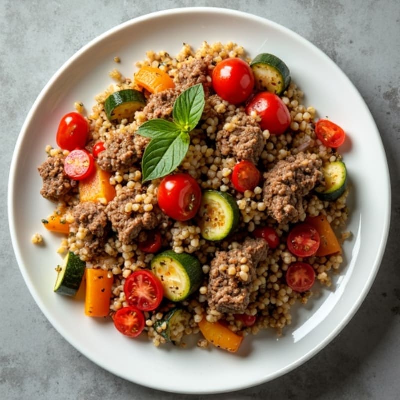 Herb-Seasoned Lean Ground Beef Skillet with Roasted Vegetables