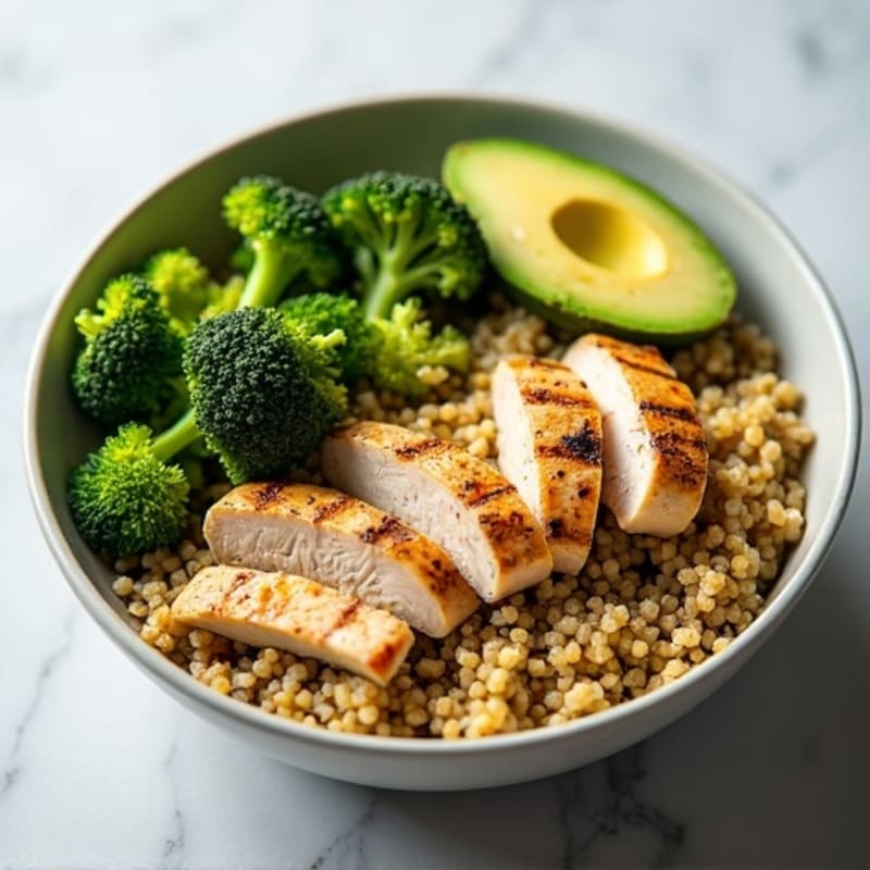 Grilled Chicken and Quinoa Bowl with Roasted Broccoli