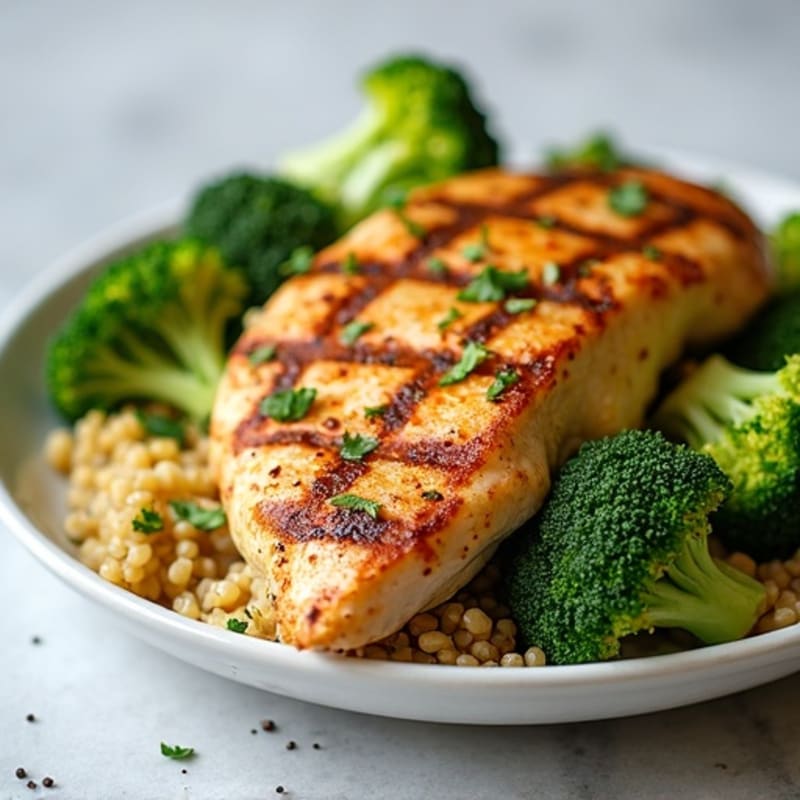 Grilled Chicken Breast with Quinoa and Roasted Broccoli