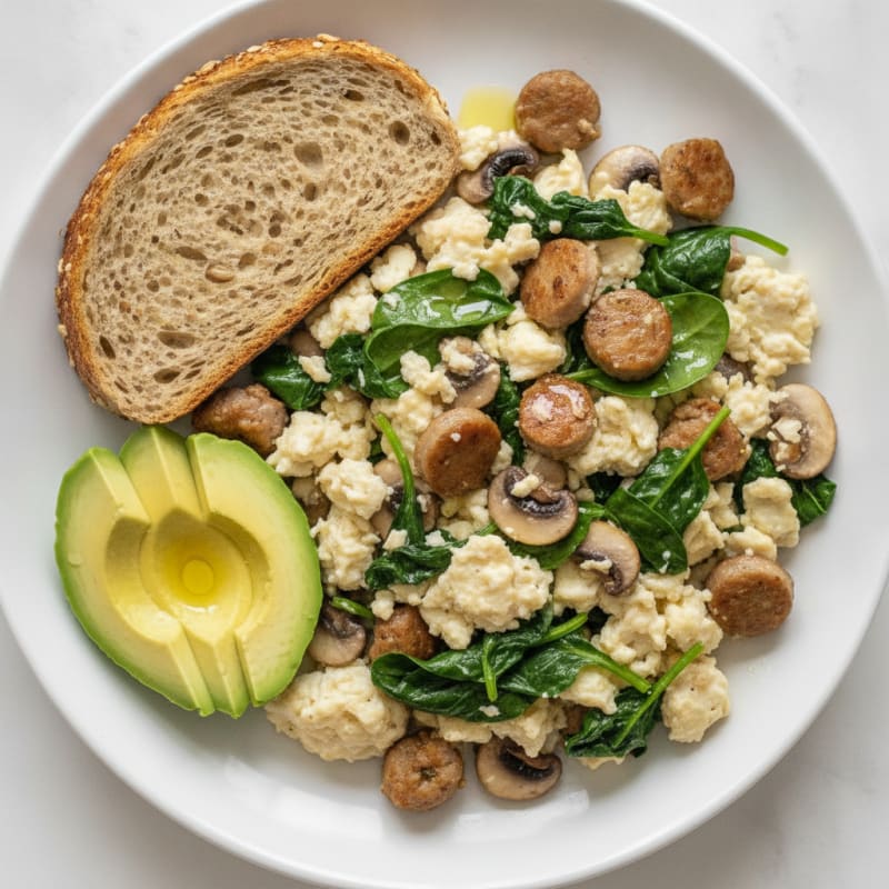 Egg White and Turkey Sausage Scramble with Spinach and Mushrooms