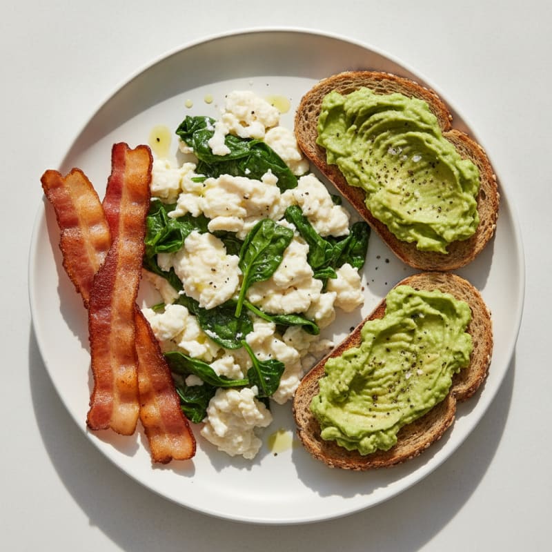Egg White and Spinach Scramble with Turkey Bacon