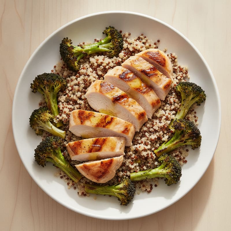 Grilled Chicken Breast with Quinoa and Roasted Broccoli