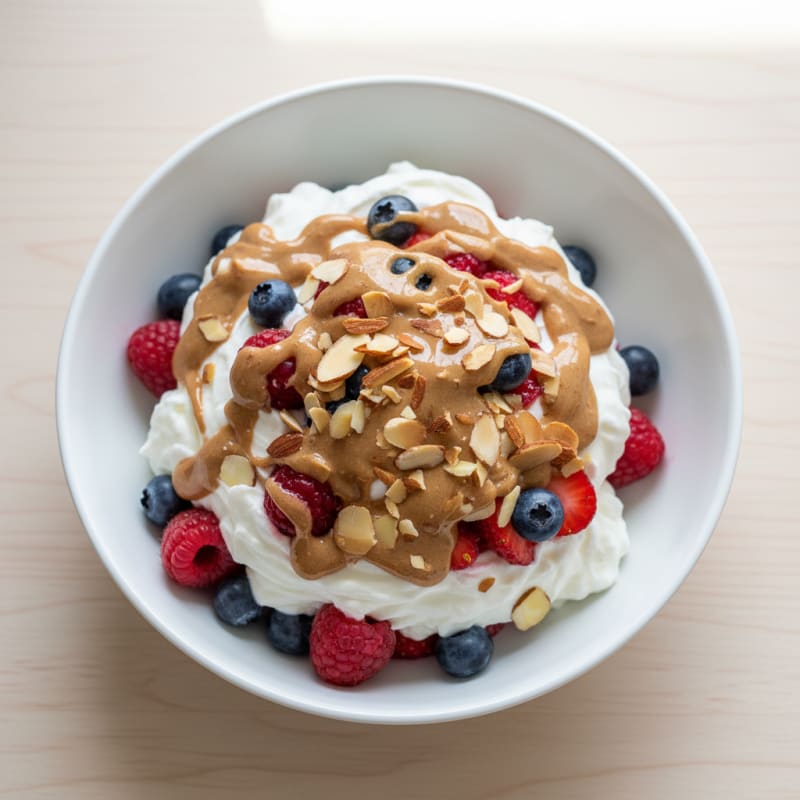 Greek Yogurt Protein Parfait with Mixed Berries and Almond Butter