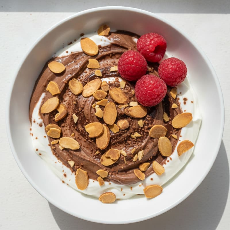 Chocolate Protein Greek Yogurt Parfait with Almonds