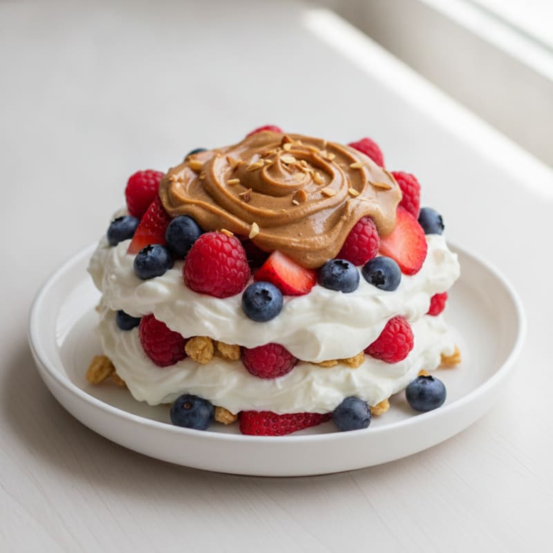 Greek Yogurt Protein Parfait with Mixed Berries and Almond Butter