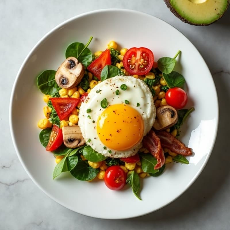 Egg White Veggie Scramble with Turkey Bacon