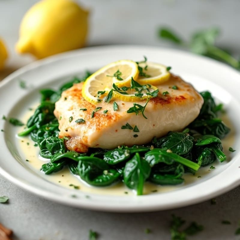 Creamy Lemon Herb Chicken with Sautéed Spinach