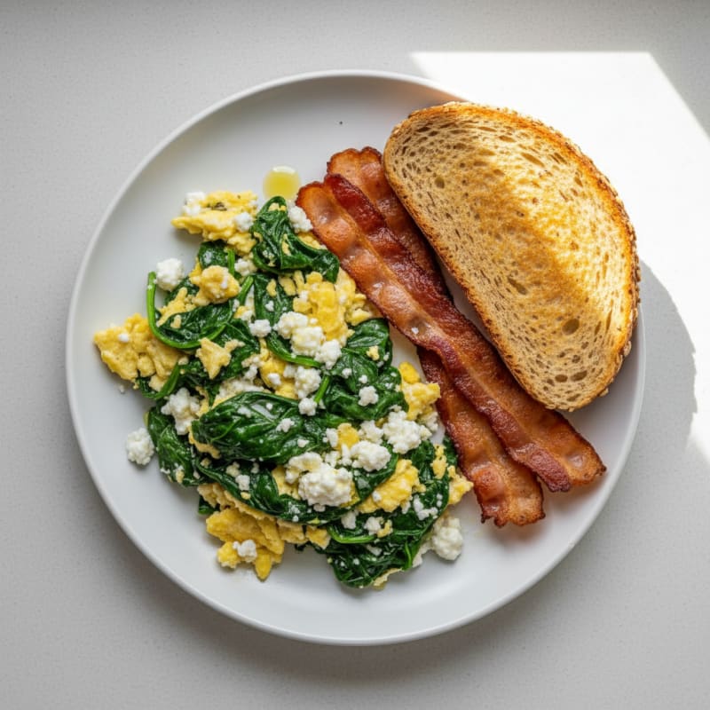 Cottage Cheese Scramble with Spinach and Turkey Bacon