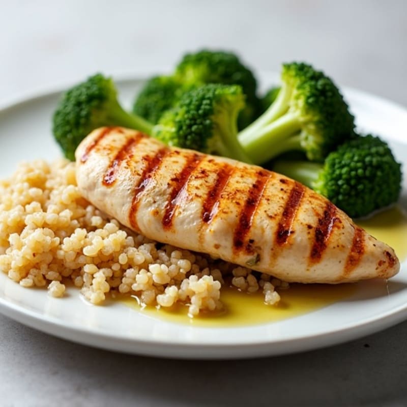 Grilled Chicken Breast with Steamed Broccoli and Quinoa