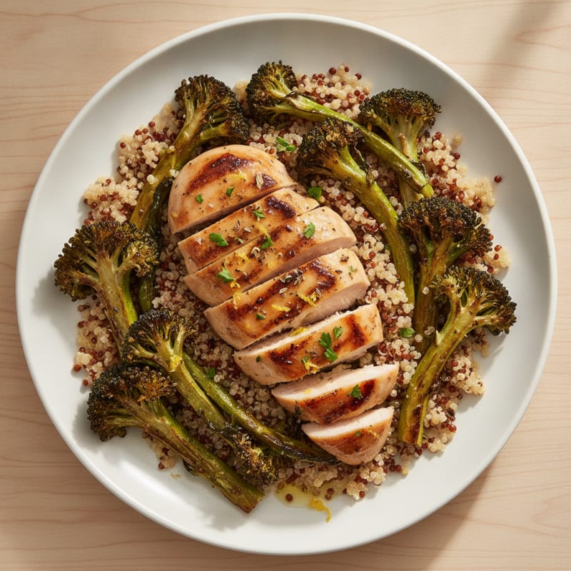 Grilled Chicken Breast with Quinoa and Roasted Broccoli