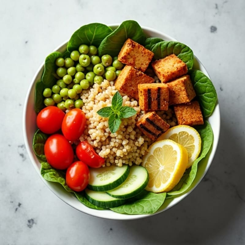Lemon Herb Chickpea and Quinoa Bowl with Fresh Vegetables