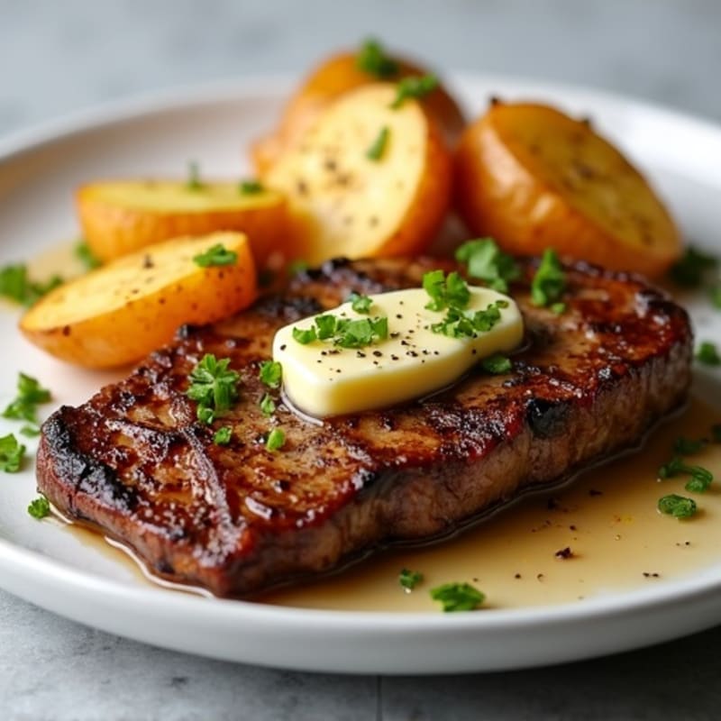 Pan-Seared Garlic Butter Steak with Crispy Roasted Potatoes