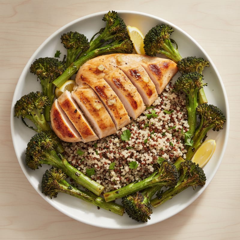 Grilled Chicken Breast with Quinoa and Roasted Broccoli