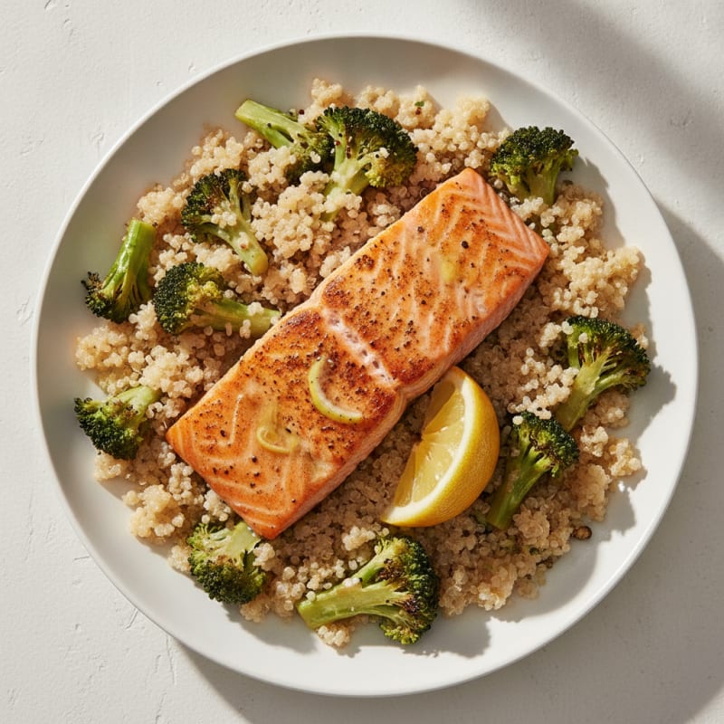 Pan-Seared Salmon with Roasted Broccoli and Quinoa