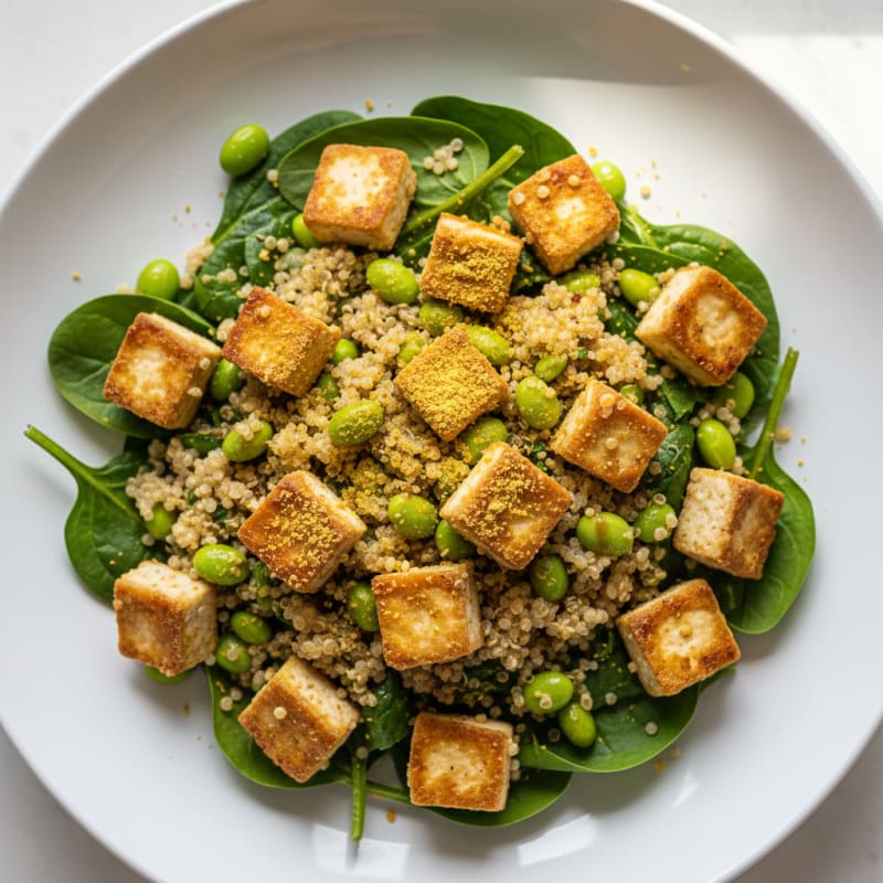 Crispy Tofu and Edamame Power Salad with Quinoa
