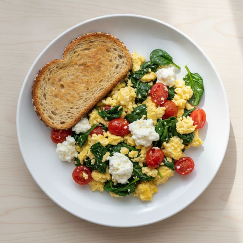 Cottage Cheese Scramble with Spinach and Cherry Tomatoes