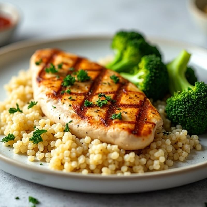Grilled Chicken Breast with Quinoa and Roasted Broccoli