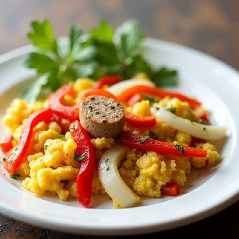 Turkey Sausage and Egg White Scramble with Peppers and Onions