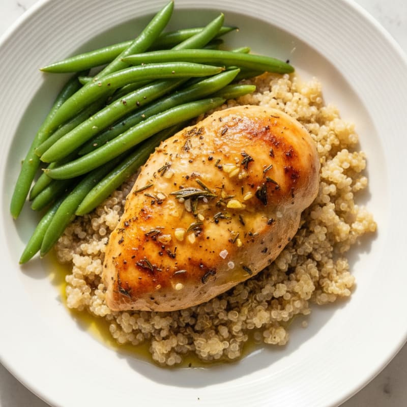 Herb-Roasted Chicken Breast with Steamed Green Beans and Quinoa