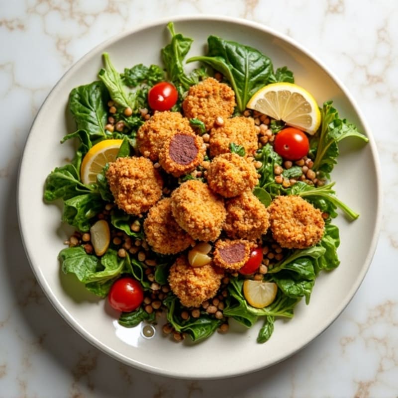Crispy Tempeh and Lentil Salad with Lemon-Tahini Dressing