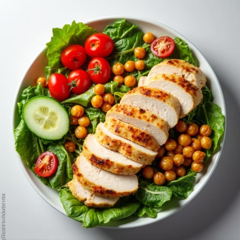 Grilled Chicken Breast Salad with Crispy Chickpeas and Light Ranch