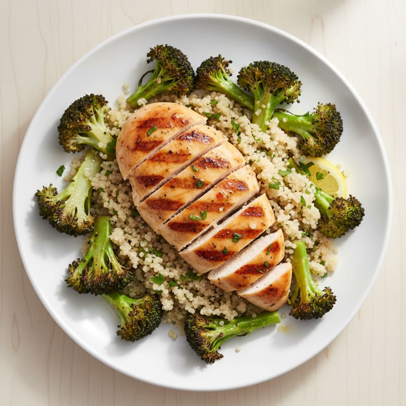 Grilled Chicken Breast with Quinoa and Roasted Broccoli