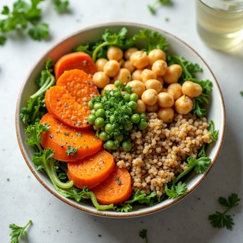 Roasted Sweet Potato Quinoa Buddha Bowl with Crispy Chickpeas