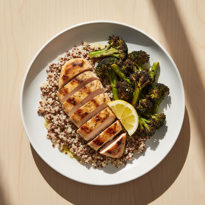 Grilled Chicken Breast with Quinoa and Roasted Broccoli