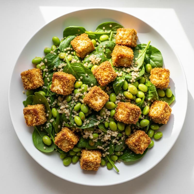 Crispy Tofu and Quinoa Power Salad with Edamame
