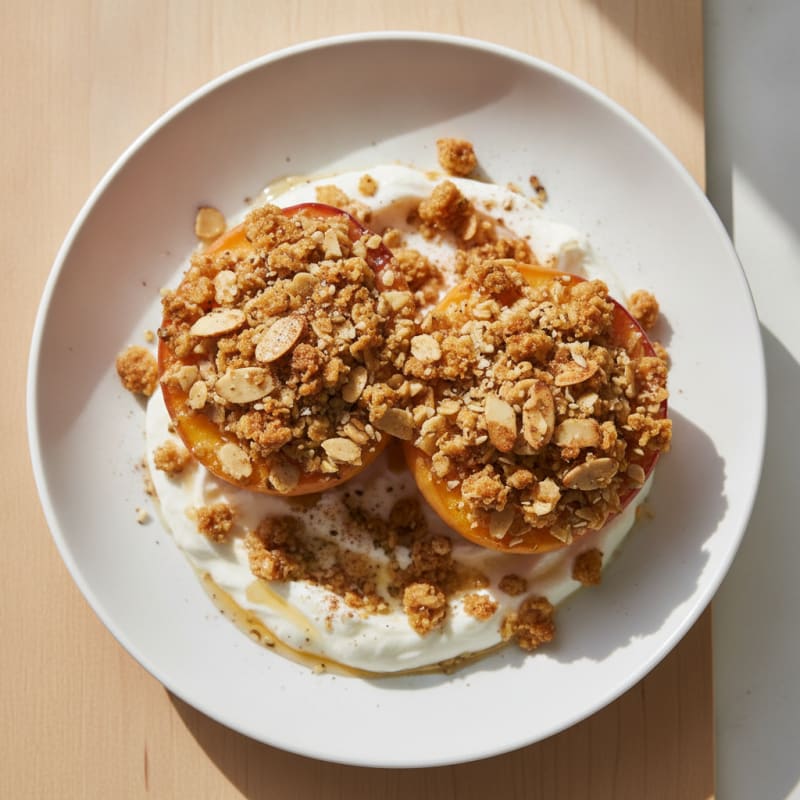 Baked Peaches with Honey-Almond Crumble