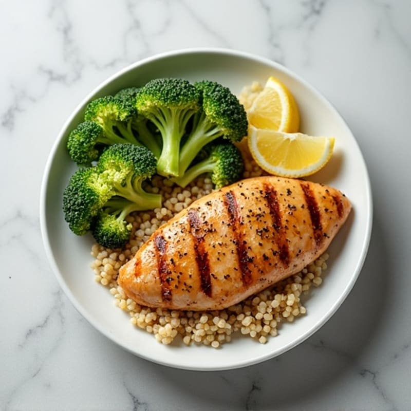 Grilled Chicken Breast with Quinoa and Steamed Broccoli