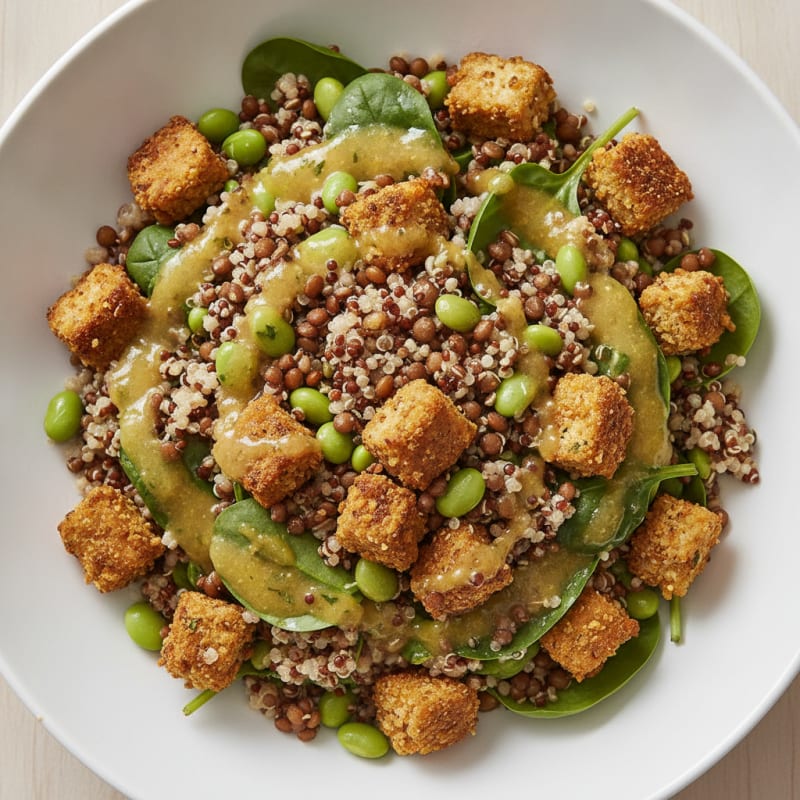 Crispy Lentil and Quinoa Power Salad with Edamame